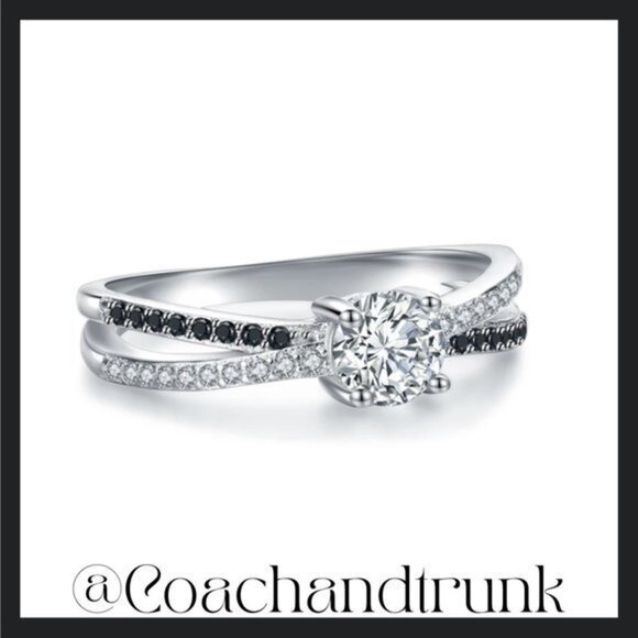 NWT Sterling Silver Black Spinel & White Zirconia Channel Set Bypass Ring - Picture 4 of 6